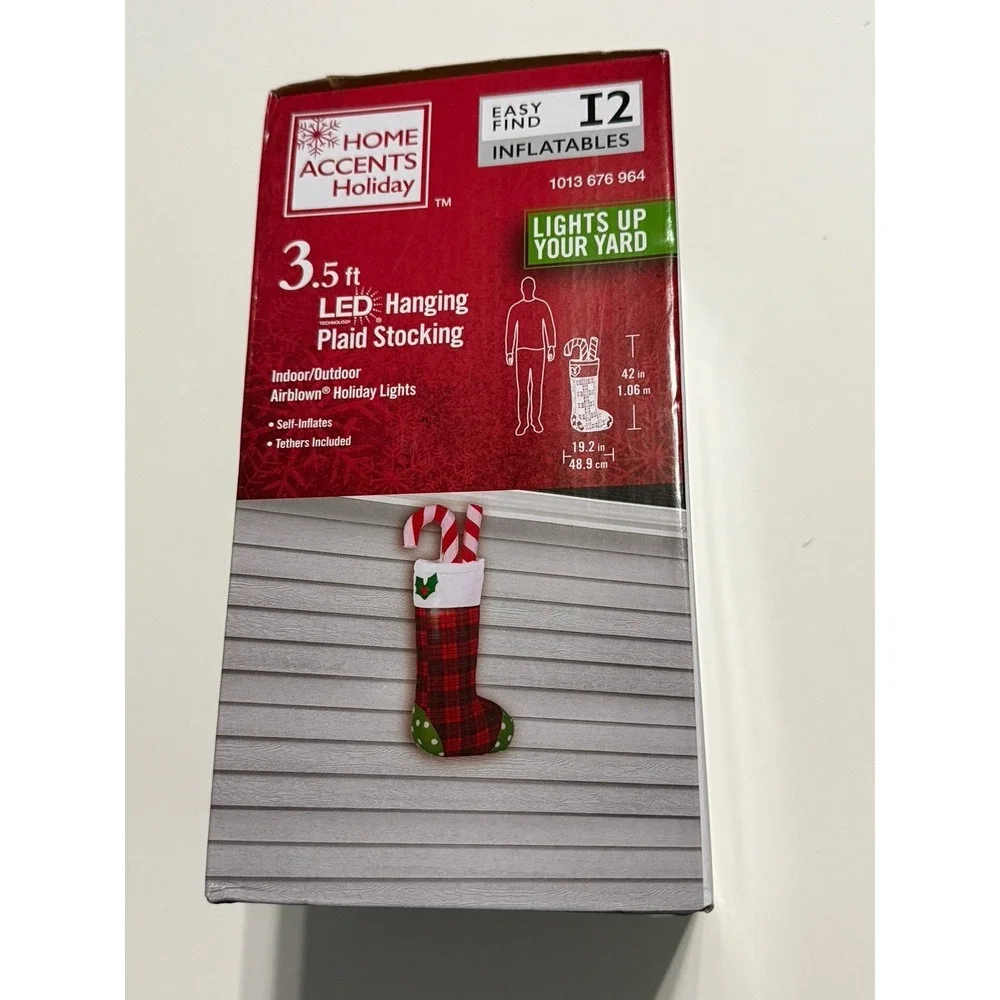 Hanging Plaid Stocking 3.5 ft Inflatable Xmas AirBlown‎ LED Home Accents NEW